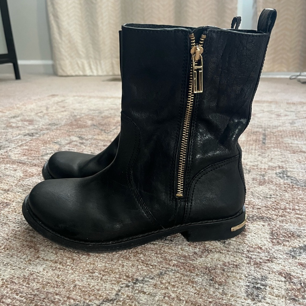 Tory Burch Black Combat Boots with Gold Zipper